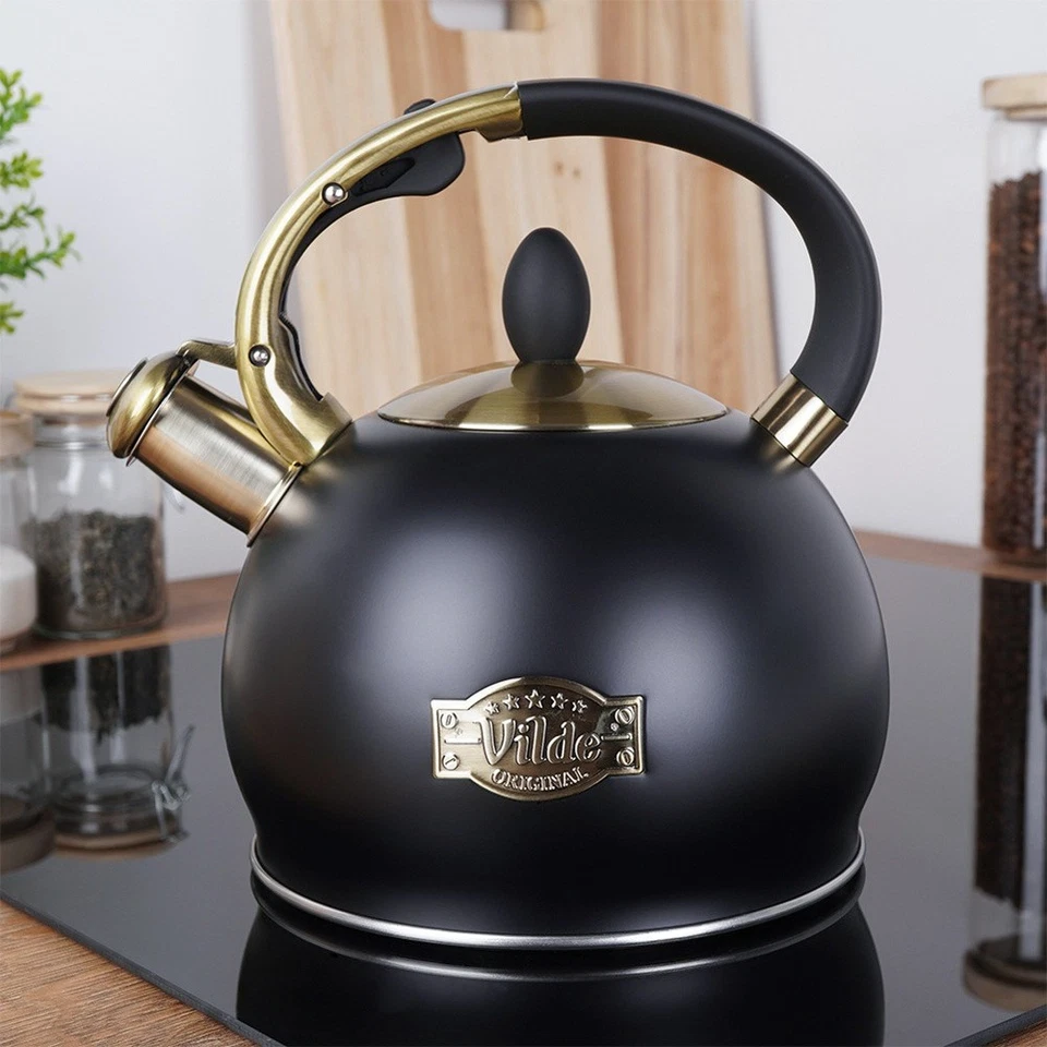 Bouilloire à sifflet inox noir 3 L – bouilloire acier cuisine - Photo 2/4