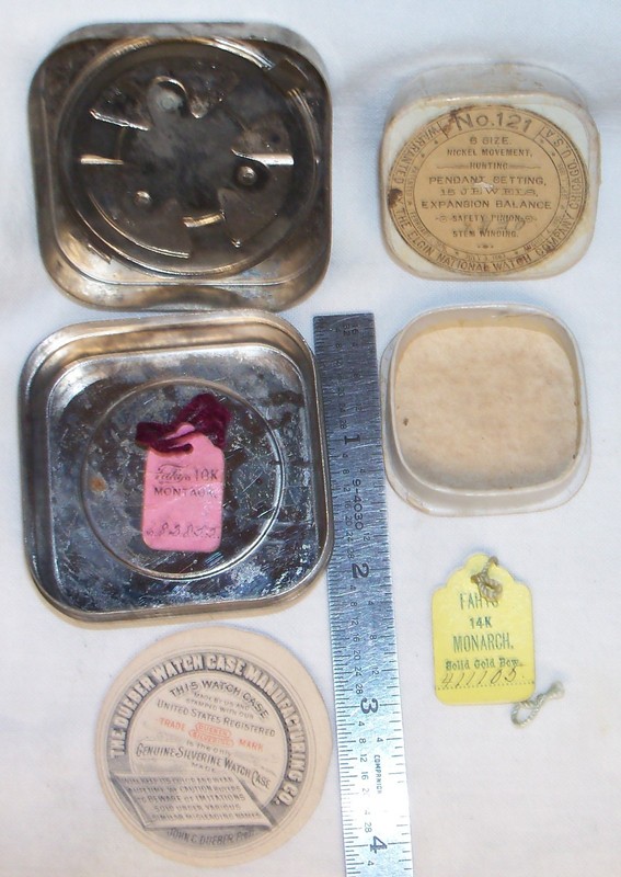Empty Dueber and Elgin Watch Co. Pocket Watch Movement Case Box and Tin
