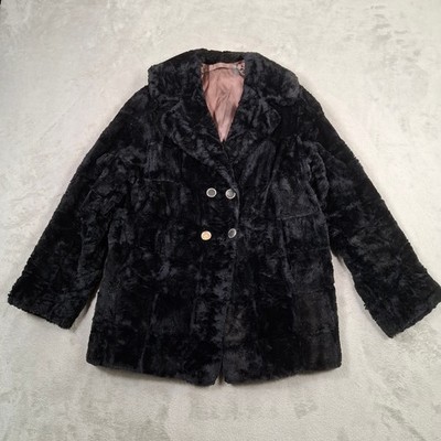 Vintage Kunstfell Mantel Damen Medium Schwarz Retro Winter Glam Shag Super Weich