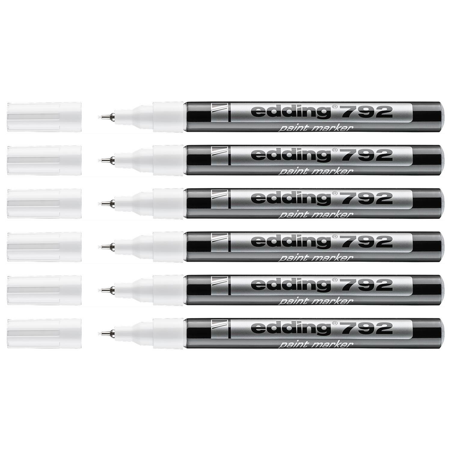 Marqueurs Peinture 792 edding Blanc - Pack de 6 Feutres Précis pour Dessin et Marquage Métal