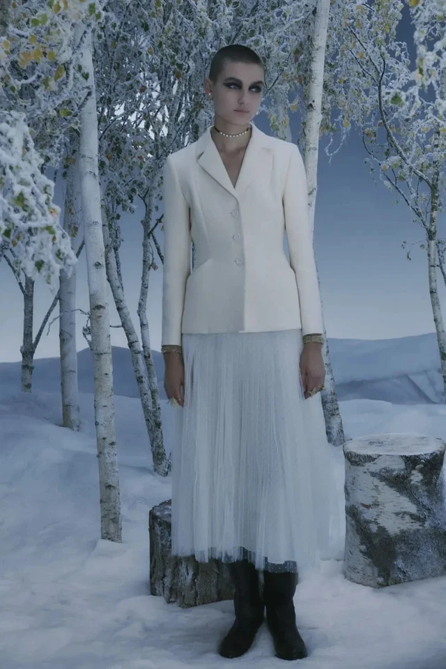 Dior 30 Montaigne Bar Jacket Off-White Ecru Plumetis Tulle Skirt Set FR38 - Image 3 of 4