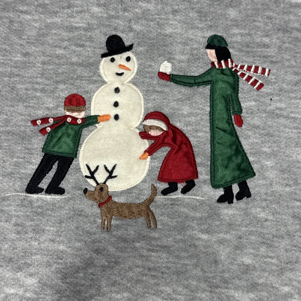 Vintage CHRISTMAS Jumper Adult XL Heather Grey Embroidered Snowman Family - Image 4 of 4