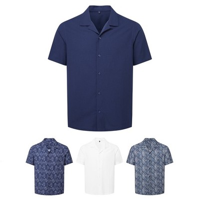 Men's Relaxed Fit Shirt Leichtes Uni Kurz Arm Herrenhemd mit lockerer Passform