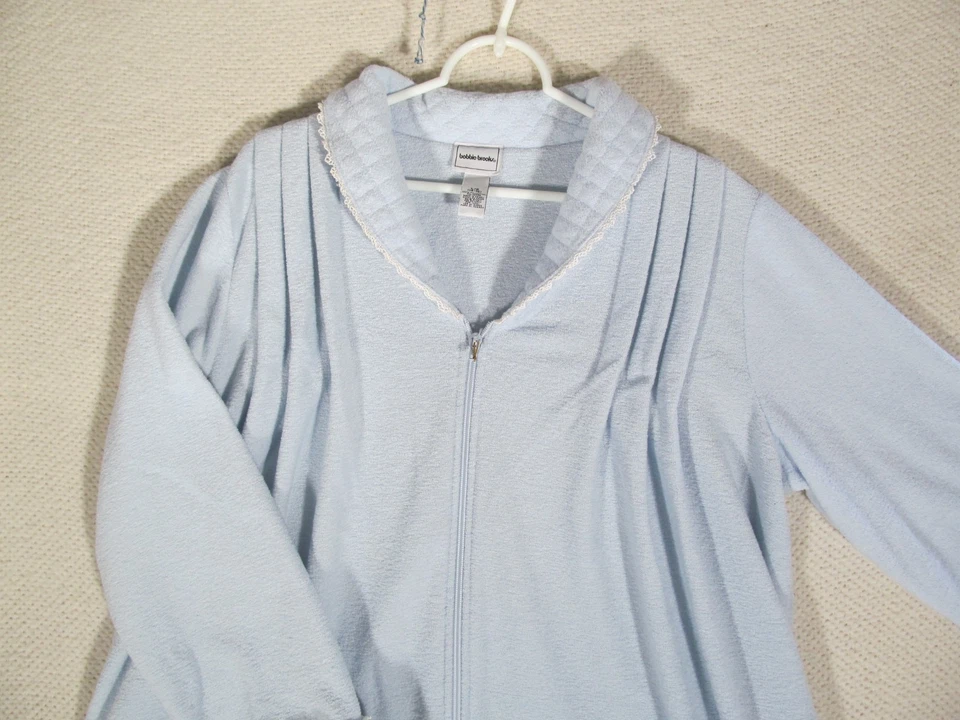 Bobbie Brooks Women Large Robe House Coat Light Blue Y2K Full Zip Pleated Vtg - Image 2 of 4