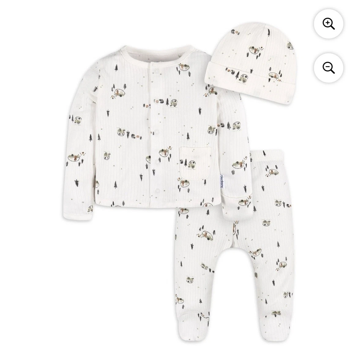 Gerber Baby Unisex Newborn “Camping” 3 Piece Set: Top, Pants & Cap-New With Tags