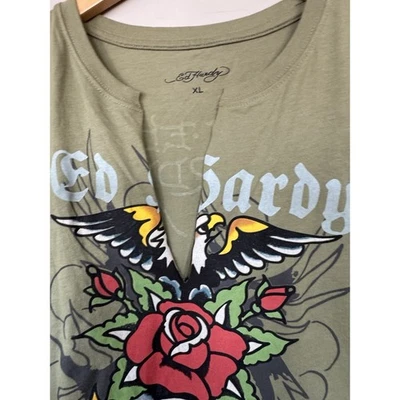 Ed Hardy Vintage Eagle Tattoo Graphic Y2K Army Green Don Ed Hardy Womens XL - Image 1 of 4