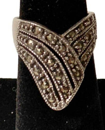 Han Thai Vintage .925 Sterling Silver Marcasite Ring Sz 6.5