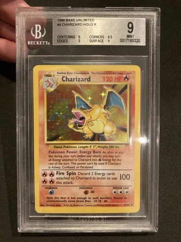 1999 Pokémon Charizard Base Set Unlimited Holo Rare 4/102 BGS 9 Mint