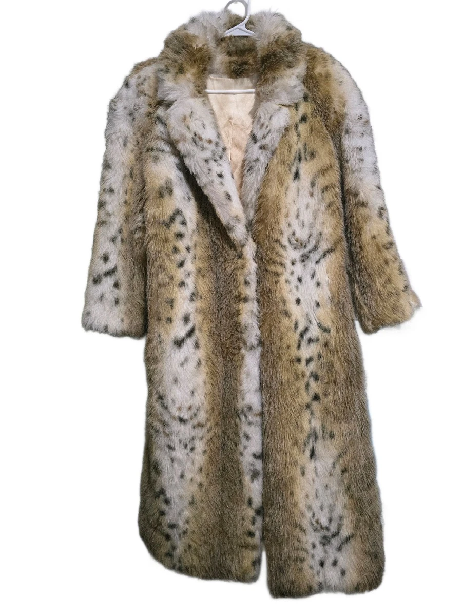 ジャケット・アウター vintage leopard design far long coat Retro Womens Leopard Print Faux Fox Fur Mid Long Coat Overcoat