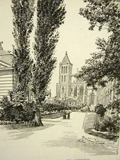 Berteault COLLEGE SAINT DENIS CATHEDRAL 1898 Antique Engraving Art Matted