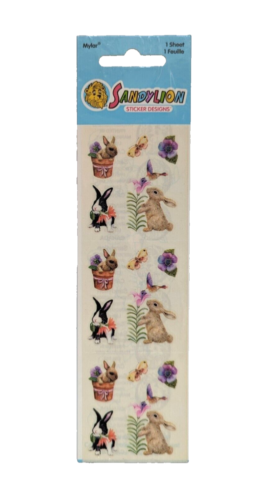 SandyLion Mylar Stickers Easter Bunny Rabbit Spring Flowers Sealed Vintage