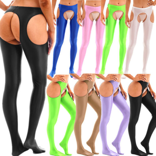 Women's Shiny Pantyhose Crotchless Tights Compression Stocking Hollow Out Pants - Afbeelding 1 van 64