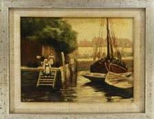 2  Louis Saphier (1875-1954) Paintings Oil On Board - Harbor Scene & Farmhouse