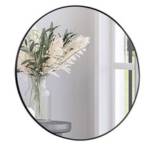 36" Bathroom Round Mirror Circle Wall Mounted Vanity Mirror Steel Frame Black