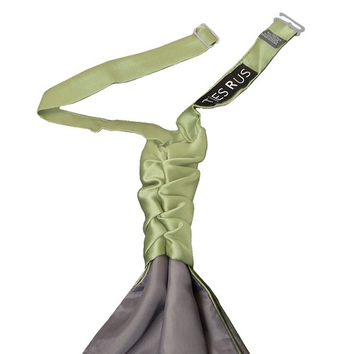 Plain Sage Green Satin Men's Cravat Tie and Pocket Square Set Wedding Formal Tie - Picture 3 of 4
