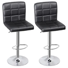 2 PCS Adjustable Swivel Bar Stools PU Leather Chair with Back Living Room