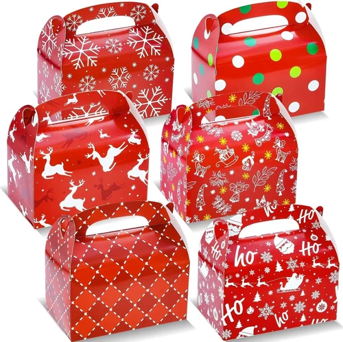 24 Pack 3D Christmas Treat Gift Bags Cookie Boxes with Handle