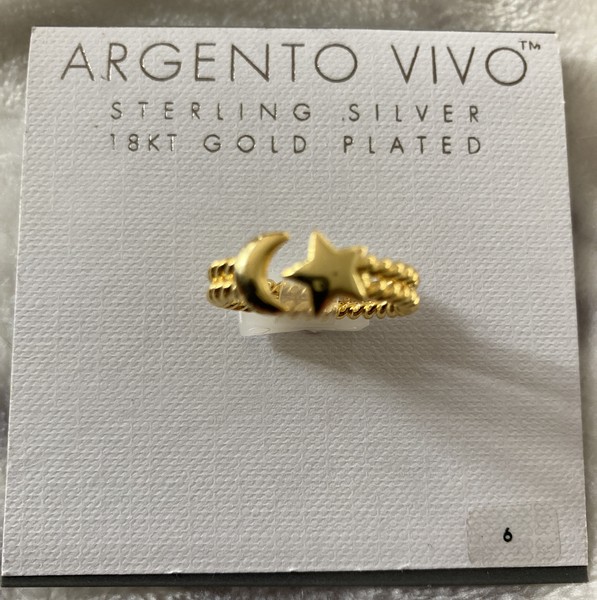 Alternate view of Argento Vivo Women's Sterling Silver 18-kt Gold-plated Ring~star Moon~sz New