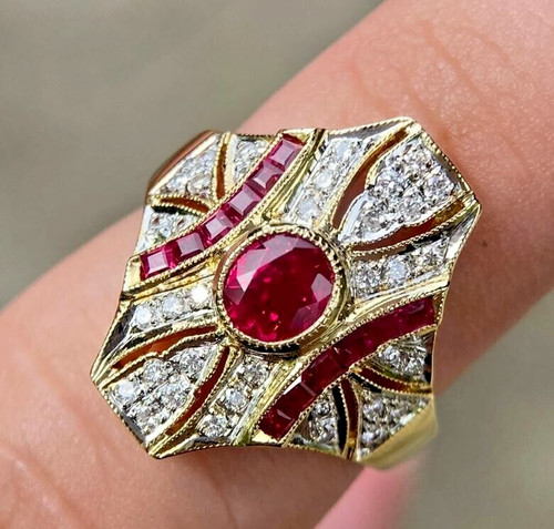Natural Ruby & Diamond 14k Yellow Gold Ethnic Wedding Men's Ring ...