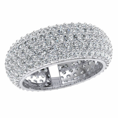 Domed 5-Row Pave Bridal Wedding Eternity Band Ring Round