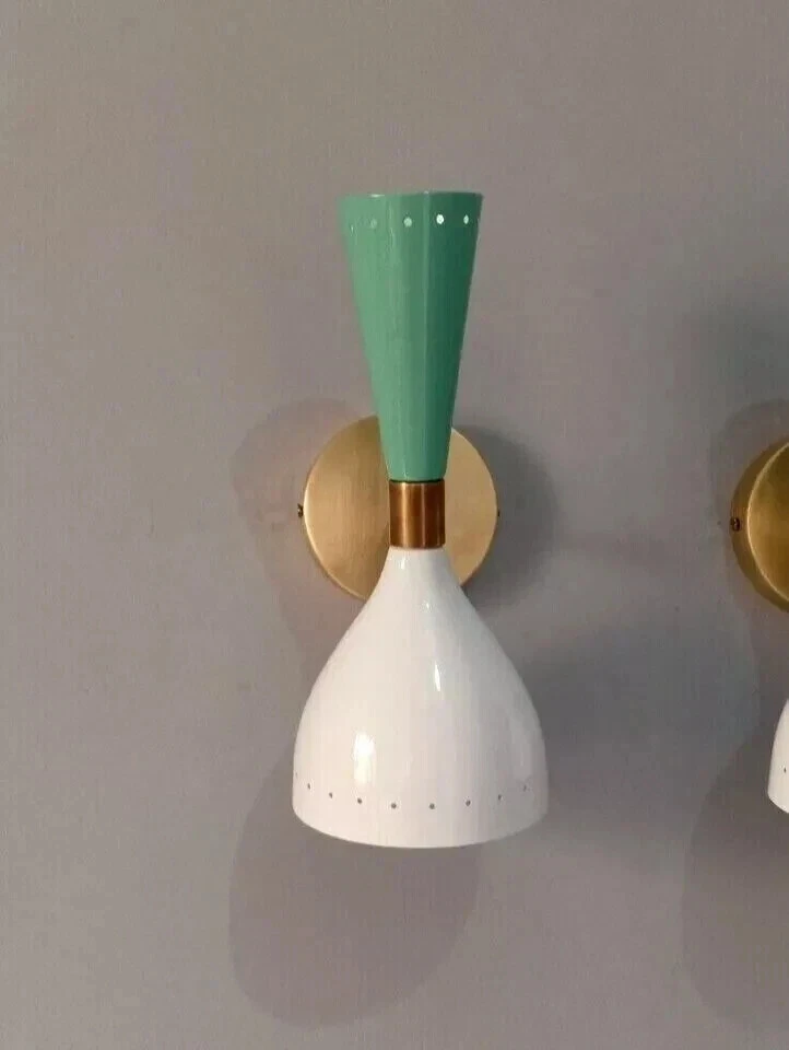 Латунный итальянский регулируемый настенный бра Diabolo светло-белый и светло-зеленый - Изображение 2 из 4