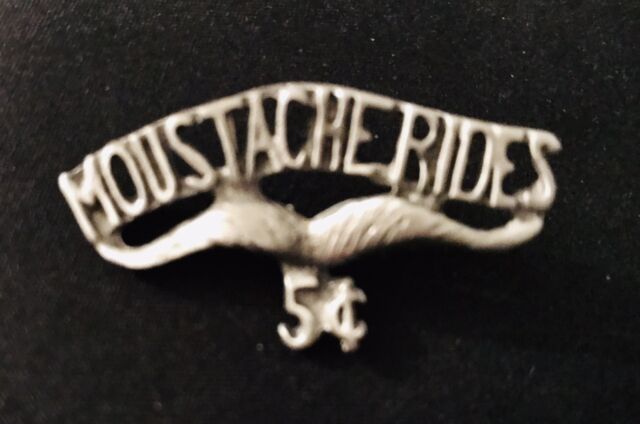 MUSTACHE RIDES 5 CENTS INDIAN HARLEY MOTORCYCLE BIKER PEWTER METAL SILVER PIN