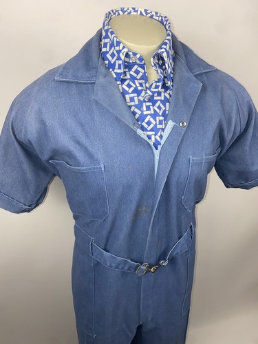 Vtg 60s 70s Denim Jumpsuit One Piece Leisure Jump suit Para Disco Mens 44 Short - Picture 7 of 22