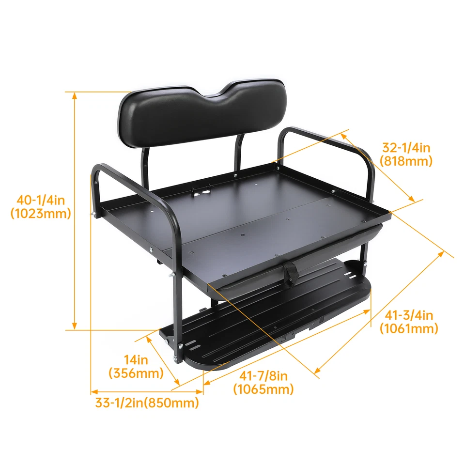 For Yamaha G2, G9 Golf Cart Flip Folding Rear Back Seat Kit Black Powder Coated - Image 2 of 4