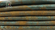 METALLIC TEAL GREEN CRACKED Thick Soft Lamb Leather 2 skins 12+sqf 1.5mm #C4498