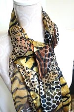 NWT Women's 100% Polyester Scarf Animal Print  14" x 60" Rolled Hem