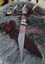 Premium Hand Forged J2 Steel Hunting Viking Seax Knife Crown Stag Antler Knife