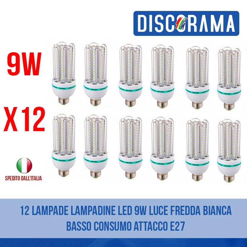 12 LAMPADE LAMPADINE LED 9W LUCE FREDDA BIANCA BASSO CONSUMO ATTACCO E27