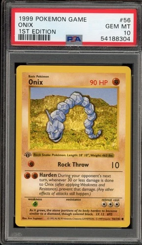 Pokemon Onix Base Set Shadowless 1st Edition #56 PSA 10 Gem Mint