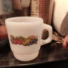 Vtg Replacement Fire King Anchor Hocking Coffee Cup Mug Fruit Design Stackable