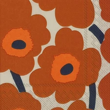 Boston International IHR Marimekko 3-Ply Lunch Napkins, Unikko Terracotta, 6.5"
