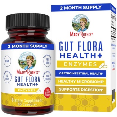 MARYRUTH'S Gut Flora Health+ Enzymes | Prebiotic & 60 Count (Pack of 1)