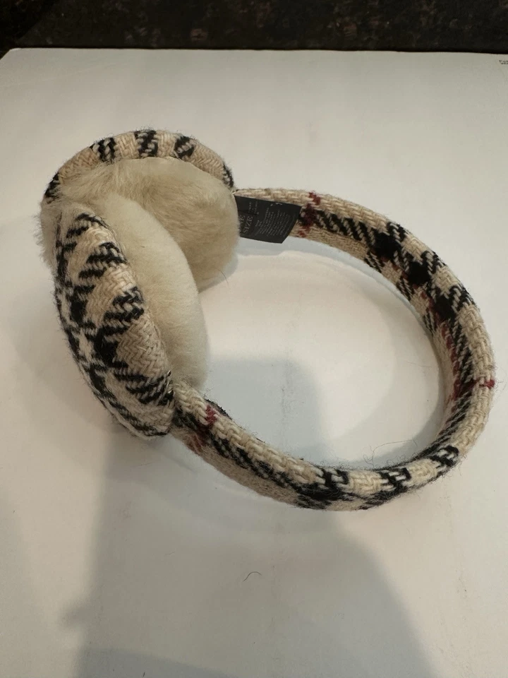 Burberry Vintage Nova Gloves Size 8 And Earmuff Set Leather Lambs Wool Tan/Blk/R - Image 4 of 4