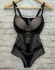VICTORIA'S SECRET X BALMAIN Fishnet Bodysuit VS SEXY Teddy Black Studded 34D NEW