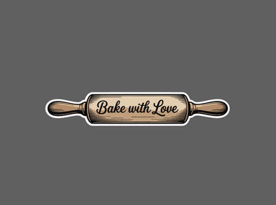 Bake with Love Sticker Baking Rolling Pin Cooking Kitchen Gift Waterproof NEW