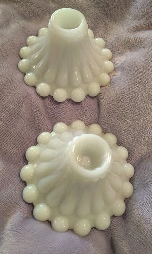 Lot of 2 Vintage Milk Glass 3” Hobnail Candlestick Candle Holder Boopie Bead