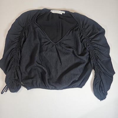ASTR Crop Top Womens Size XS Black V-neck Whimsy Goth Textured Blouse