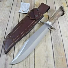 Custom Handmade Carbon Steel Stag Antler Handle Bowie Knife For Hunting Survival