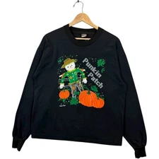 Vintage Pumpkin Patch Halloween Scarecrow Sweatshirt Crewneck Black Men's Large 