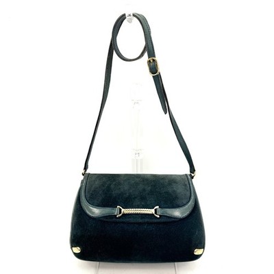 Vintage Gucci Suede Shoulder Bag Navy Gold Hardware Italian Craftsmanship