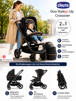 Chicco Duo Stylego Up Crossover Pure Black Kinderwagen Buggy 2in1 Kombi Kinder