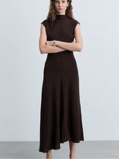 New with Tags Mango Textured Asymmetrical Dress in Brown Size Medium