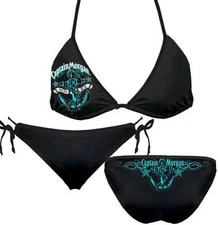 CAPTAIN MORGAN SPICED RUM BLACK STRING BIKINI SWIMSUIT LARGE LRG LG 6 8  NEW