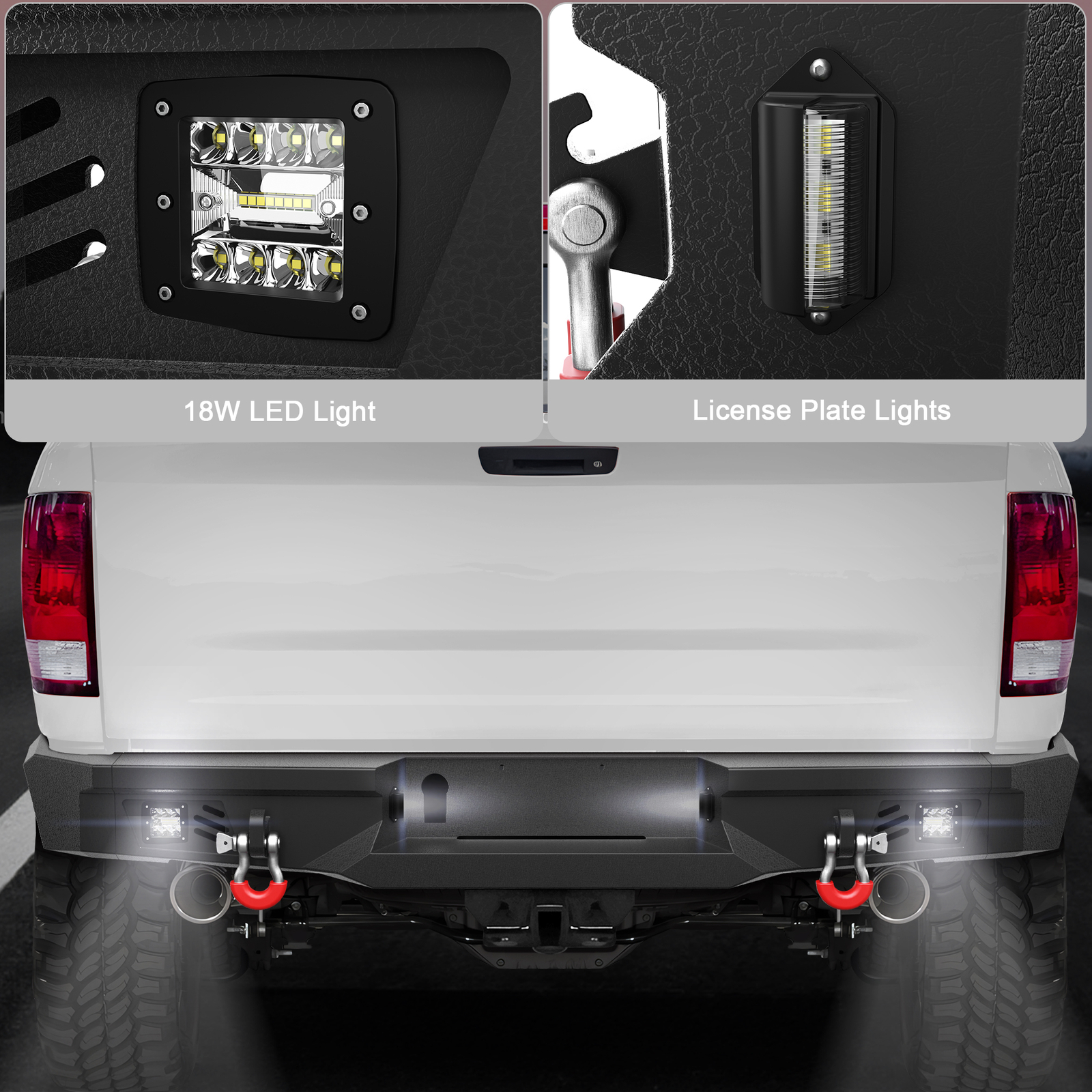 Front & Rear Bumper Set For 2009-2012 Dodge Ram 1500 w/ Winch Plate & LED Lights