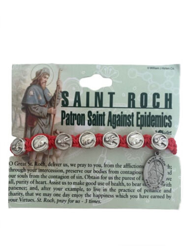 St Roch Patron of Epidemics Red Cord Bracelet w Divine Mercy Our Lady Beads - Afbeelding 1 van 5