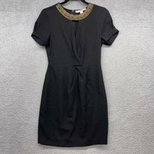 Forever 21 Womens Dress Knee Length Black Beaded Scoop Neck Short Sleeve Size XS